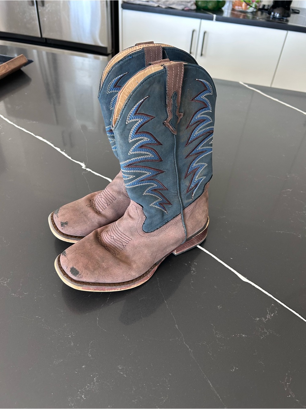ROPER Kids Clint Cowboy Boots Blue Brown Aztec Western Boots Ranch Rodeo Outdoor